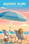 Daufuskie Island, South Carolina - Lithograph - Beach Umbrella & Chair