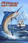 Swansboro, North Carolina - Painterly - Marlin Fishing Scene