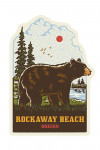 Rockaway Beach, Oregon - Vintage Linework - Black Bear - Contour