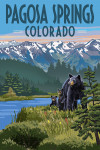 Pagosa Springs, Colorado - Painterly - Black Bear with Cubs - Summer Scene