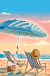 Lithograph - Beach Umbrella & Chair