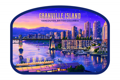 Vancouver, British Columbia - Oil Painting - Granville Island View with Burrard Bridge - Contour