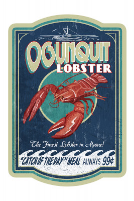 Ogunquit, Maine - Lobster Vintage Sign - Contour