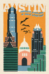 Austin, Texas - Woodblock City Series - Skyline