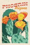 Phoenix, Arizona - Woodblock City Series - Cactus Blooms