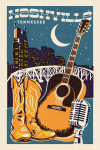 Nashville, Tennessee - Woodblock City Series - Skyline & Guitar