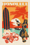 Honolulu, Hawaii - Woodblock City Series - Hula Dancer