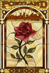 Portland, Oregon - Rose and Skyline Stained Glass