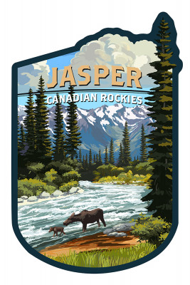 Jasper, Canada - Canadian Rockies - Moose & River Rapids - Contour