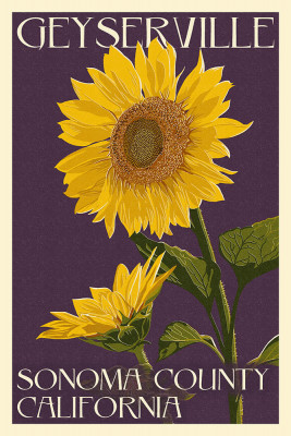 Geyserville, California - Letterpress - Sunflowers - Sonoma County