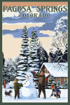 Pagosa Springs, Colorado - Painterly - Snowman Scene