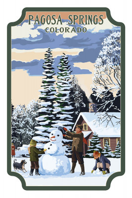 Pagosa Springs, Colorado - Painterly - Snowman Scene - Contour