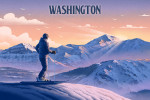 Washington - Lithograph - Skier At The Top