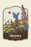 Pacifica, California - Vintage Linework - Mission Blue