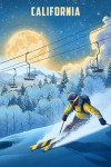 California - Lithograph - Night Ski