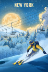New York - Lithograph - Night Ski