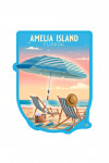 Amelia Island, Florida - Lithograph - Beach Chair & Umbrella - Contour