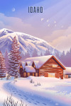 Idaho - Lithograph - Mountain Lodge - Winter Scene