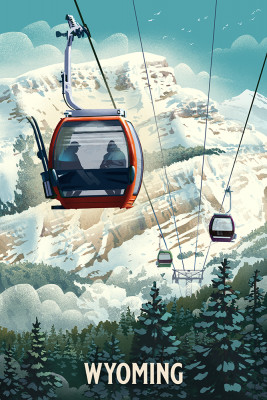 Wyoming - Lithograph - Gondola - Orange