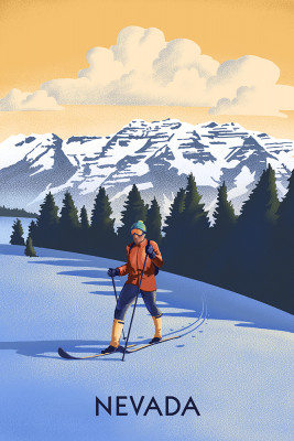Nevada - Lithograph - Cross Country Skier