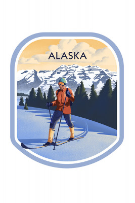 Alaska - Lithograph - Cross Country Skier - Contour