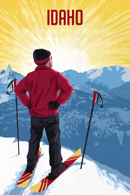 Idaho - Painterly - Skier At Sunrise