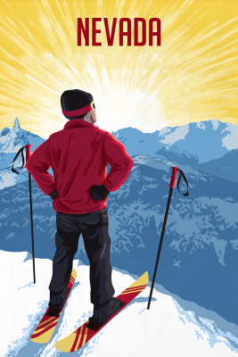Nevada - Painterly - Skier At Sunrise