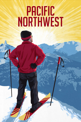 Pacific Northwest - Painterly - Skier At Sunrise