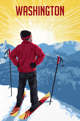 Washington - Painterly - Skier At Sunrise