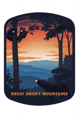 Great Smoky Mountains - Black Bear Family - Sunset - Contour