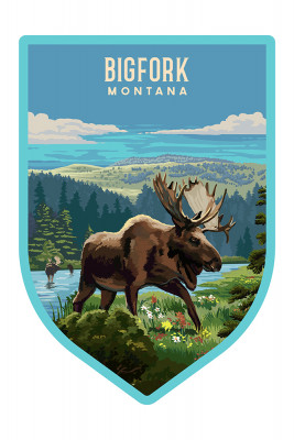 Bigfork, Montana - Painterly - Moose & Wildflowers - Contour