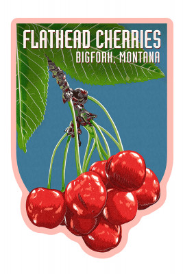 Bigfork, Montana - Letterpress - Flathead Cherries - Contour