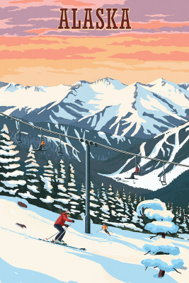 Alaska - Painterly - Winter Skiers