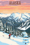 Alaska - Painterly - Winter Skiers