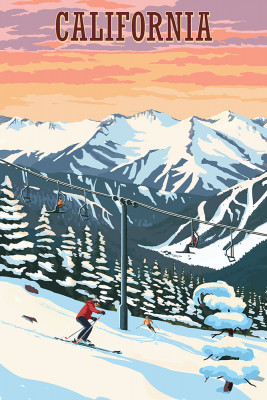 California - Painterly - Winter Skiers