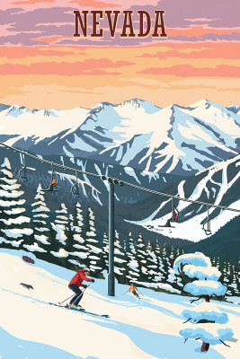 Nevada - Painterly - Winter Skiers