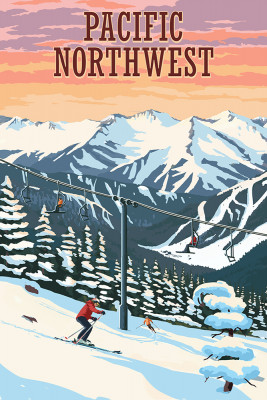 Pacific Northwest - Painterly - Winter Skiers