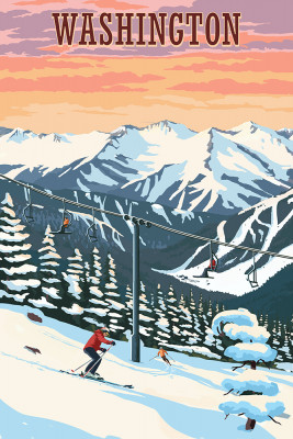 Washington - Painterly - Winter Skiers