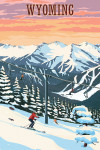 Wyoming - Painterly - Winter Skiers