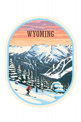 Wyoming - Painterly - Winter Skiers - Contour