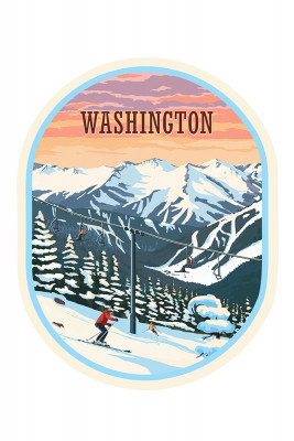 Washington - Painterly - Winter Skiers - Contour