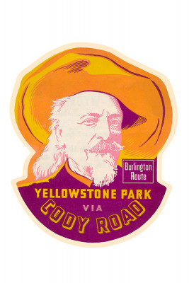 Vintage Sticker - Buffalo Bill - Yellowstone National Park - Portrait Silhouette - Contour