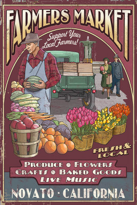 Novato, California - Vintage Sign - Farmers Market