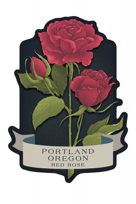 Portland, Oregon - Vintage Flora Noir - Red Rose - Contour