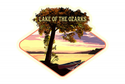 Lake of the Ozarks, Missouri - Canoe & Lake at Sunset - Contour