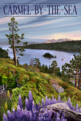 Carmel-By-The-Sea, California - View of Bay and Mountains