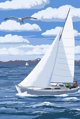 Painterly - Sloop Sailboat & Lake