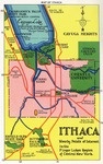 Ithaca, New York - Detailed Map Postcard of Ithaca and Nearby Points of Interest