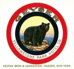 Geyser Brand Cigar Box Label - Yellowstone Park Hotel