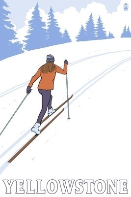 Yellowstone Nat'l Park - Cross Country Skier - Lantern Press Poster